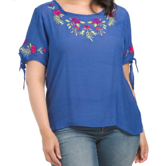 NEW FORGOTTEN GRACE Plus Embroidered Top Navy rayon blend 163mn - Picture 1 of 3
